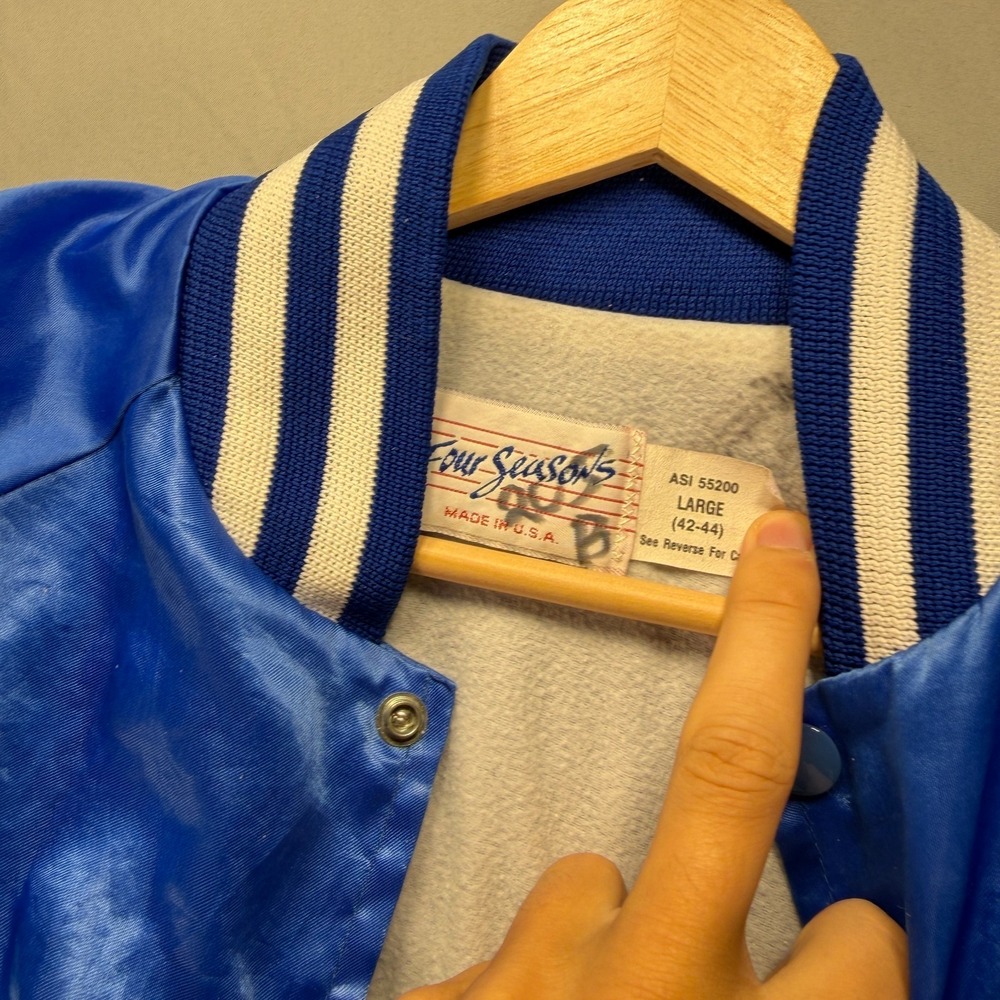 Vintage Railroad Satin Jacket Mens Large Four Seasons Blue Rail Car Snap 90s - Picture 6 of 10